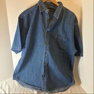 Vintage Y2k 90s Faded Glory Authentic Denim Jean Short Sleeve Shirt Mens Large